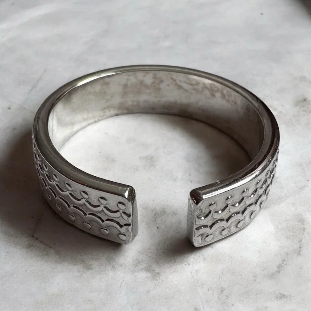 Men’s Sterling Silver Scalloped Crown Open Cuff Ring Band